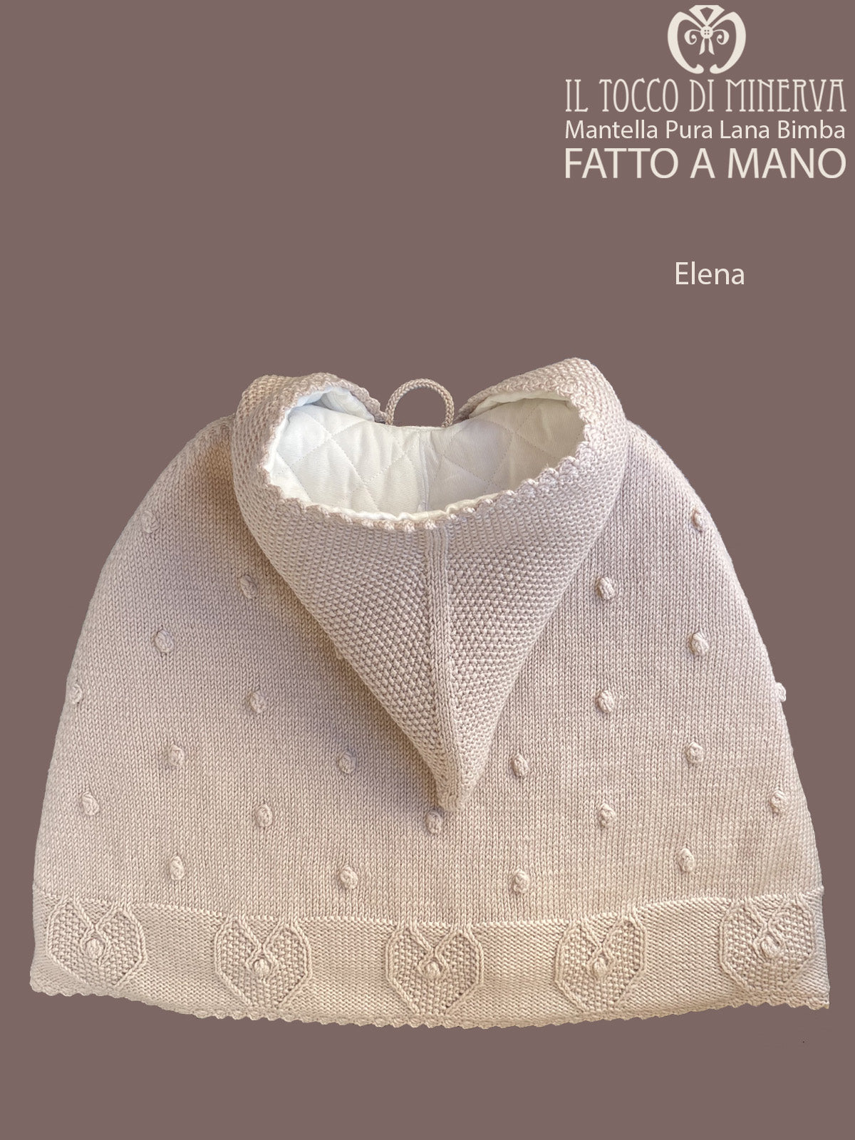 Mantellina Bimba Pura Lana Elena colore tortora - Realizzato a Mano - Il Tocco di Minerva