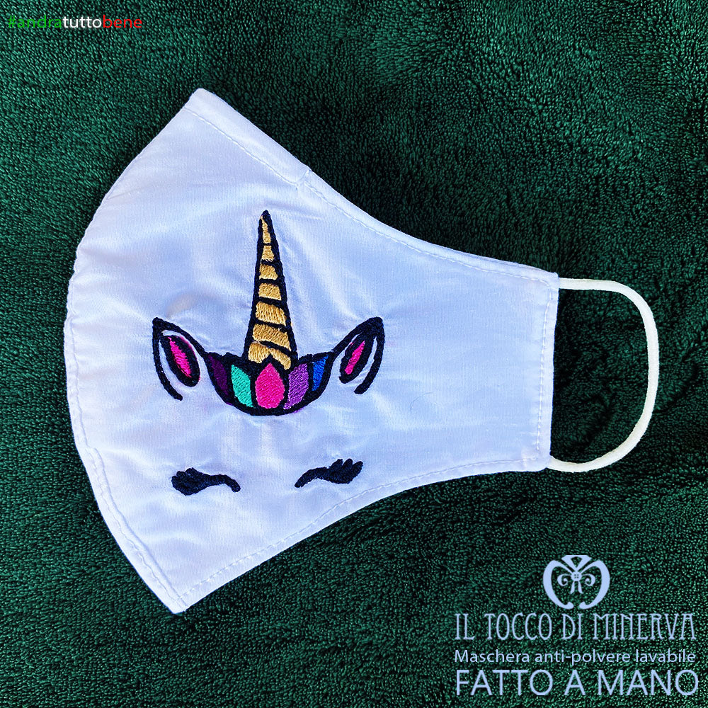 Mascherina forma 2 anti-polvere lavabile andrà tutto bene unicorno - Realizzata a mano - Il Tocco di Minerva