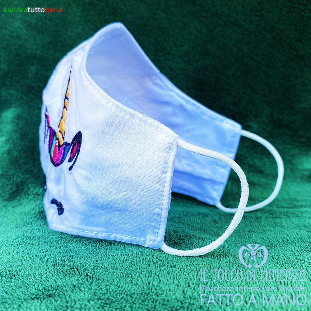 Mascherina forma 2 anti-polvere lavabile andrà tutto bene unicorno - Realizzata a mano - Il Tocco di Minerva