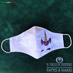 Mascherina forma 2 anti-polvere lavabile andrà tutto bene unicorno - Realizzata a mano - Il Tocco di Minerva