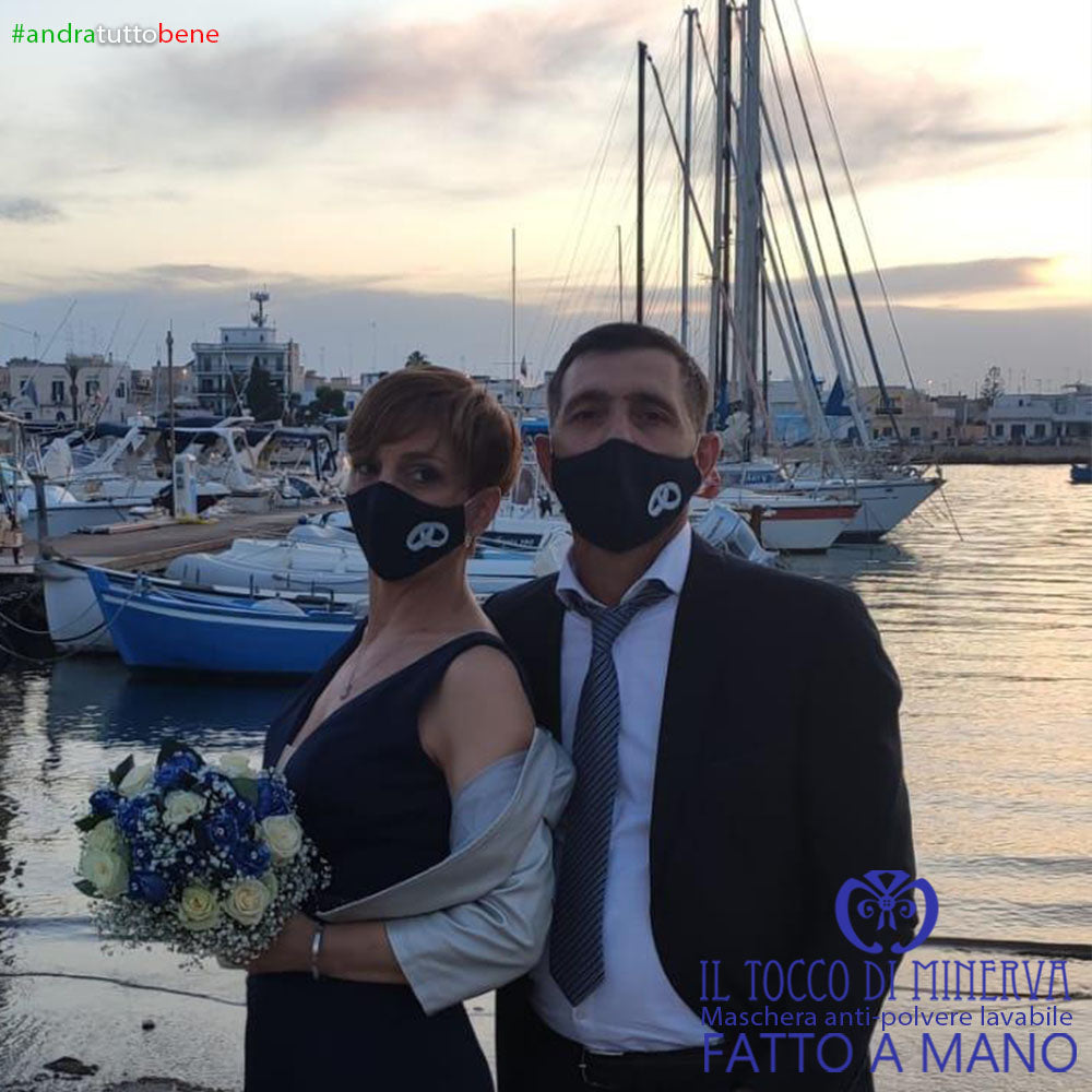 Mascherina forma 2  anti-polvere lavabile andrà tutto bene matrimonio anniversario - Il Tocco di Minerva