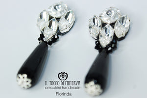 Orecchini bianco/nero Florinda swarovski e pietre Realizzato A Mano - Il Tocco di Minerva