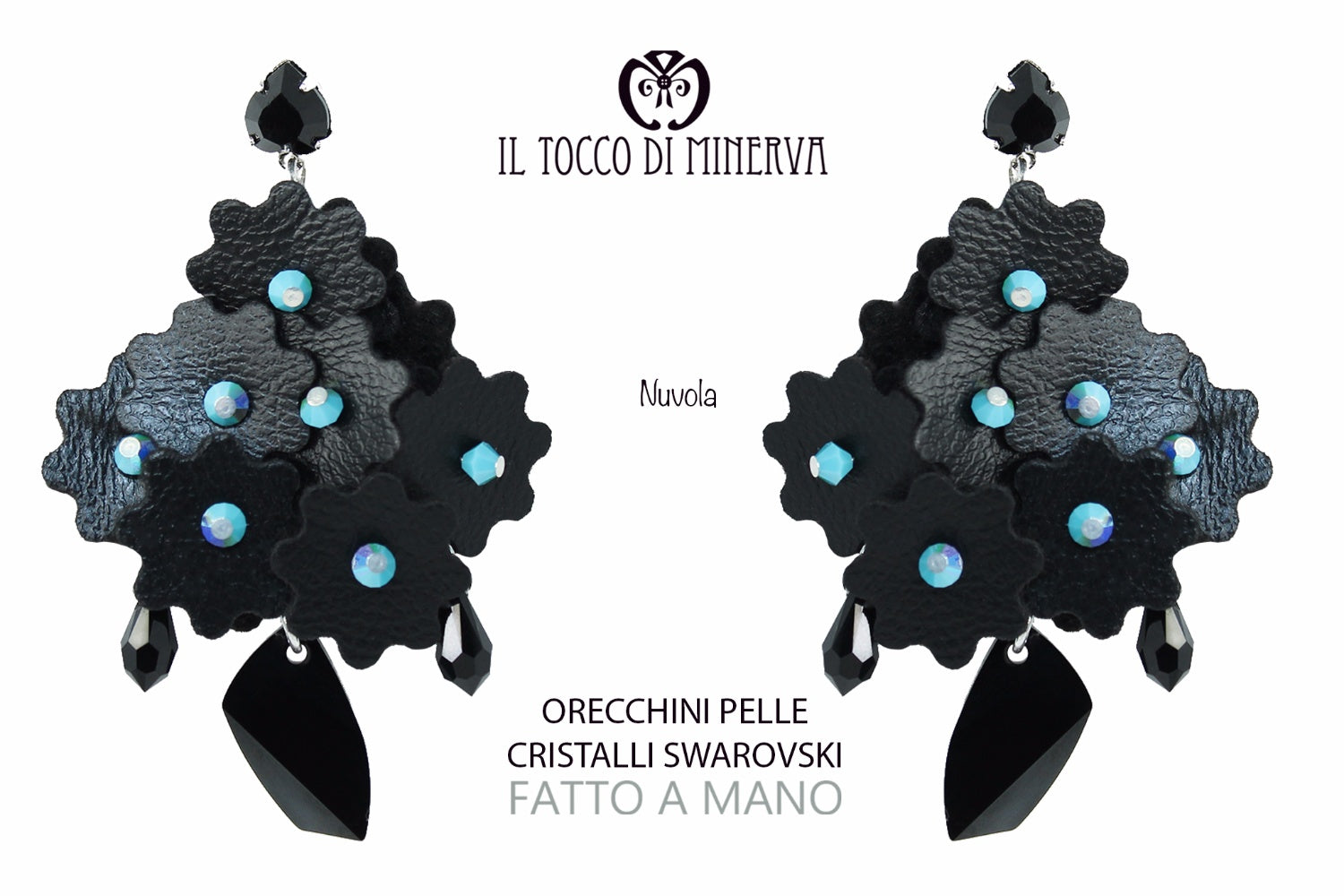 Orecchini in pelle e cristalli Swarovski Nuvola Realizzati A Mano – Handmade - Il Tocco di Minerva