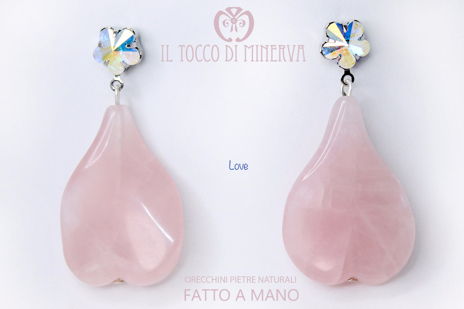 Orecchini in cristallo swarovski e pietre Naturali Love Realizzato A Mano – HandMade - per San Valentino - Il Tocco di Minerva