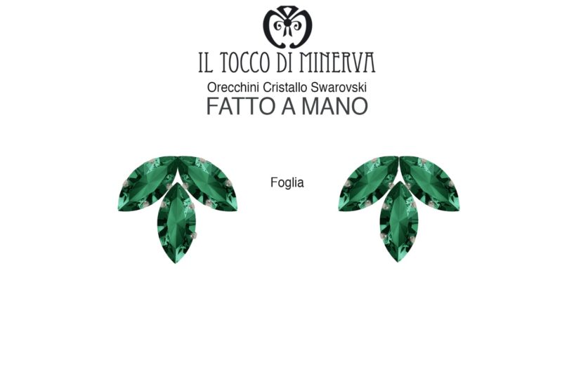 Orecchini Swarovski Foglia Verde Esmeraldo Realizzato a Mano - Il Tocco di Minerva