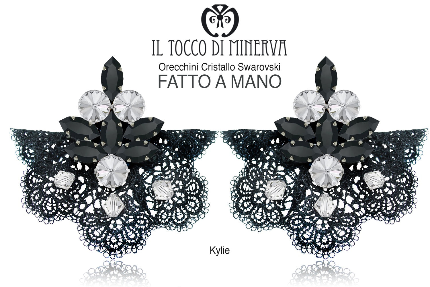 Orecchini in Cristallo e pizzo Kylie nero crystal - Fatto a mano - Il Tocco di Minerva