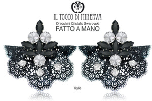 Orecchini in Cristallo e pizzo Kylie nero crystal - Fatto a mano - Il Tocco di Minerva