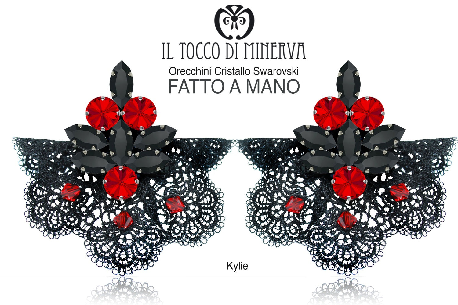 Orecchini in Cristallo e pizzo Kylie nero rosso- Fatto a mano - Il Tocco di Minerva