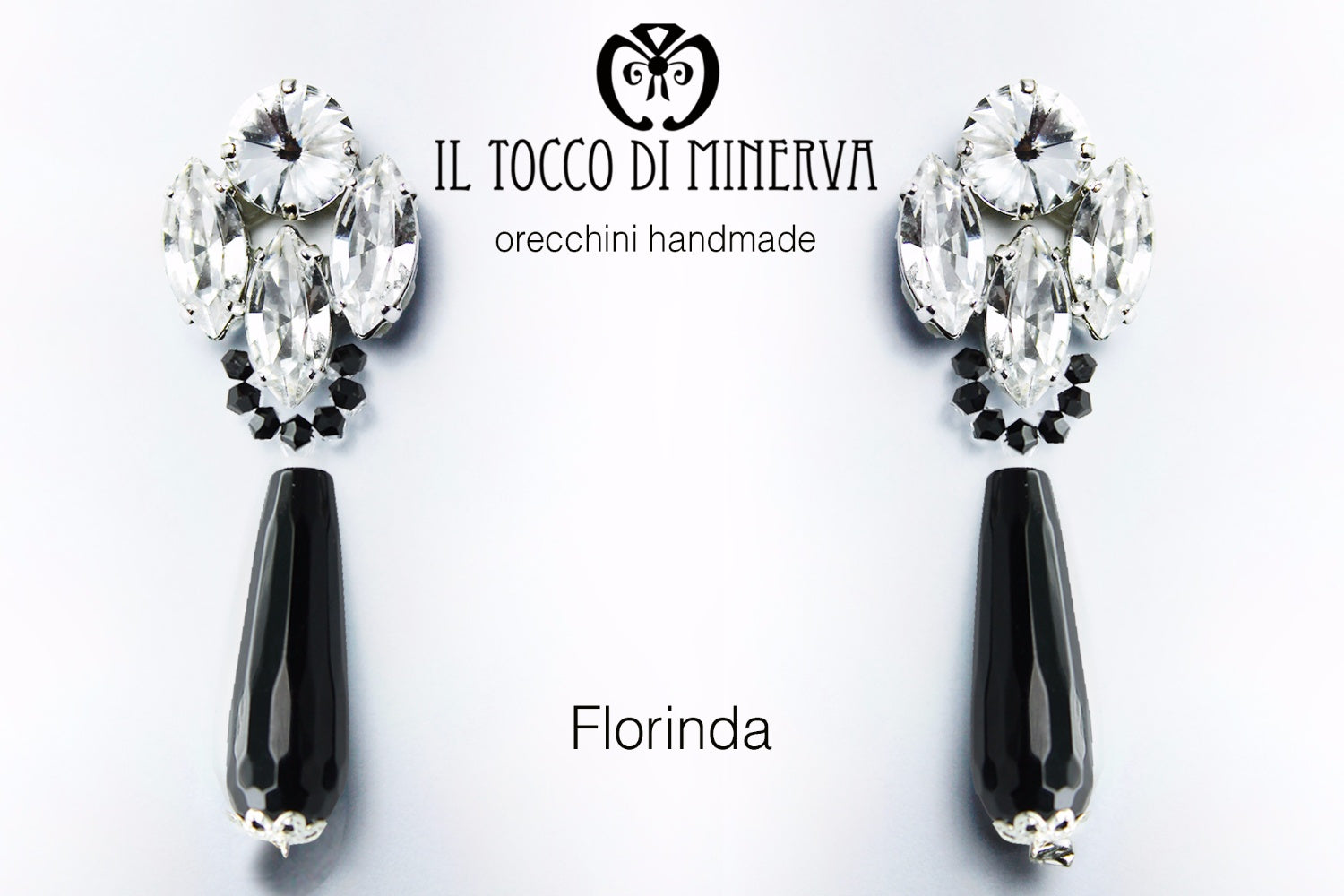 Orecchini bianco/nero Florinda swarovski e pietre Realizzato A Mano - Il Tocco di Minerva