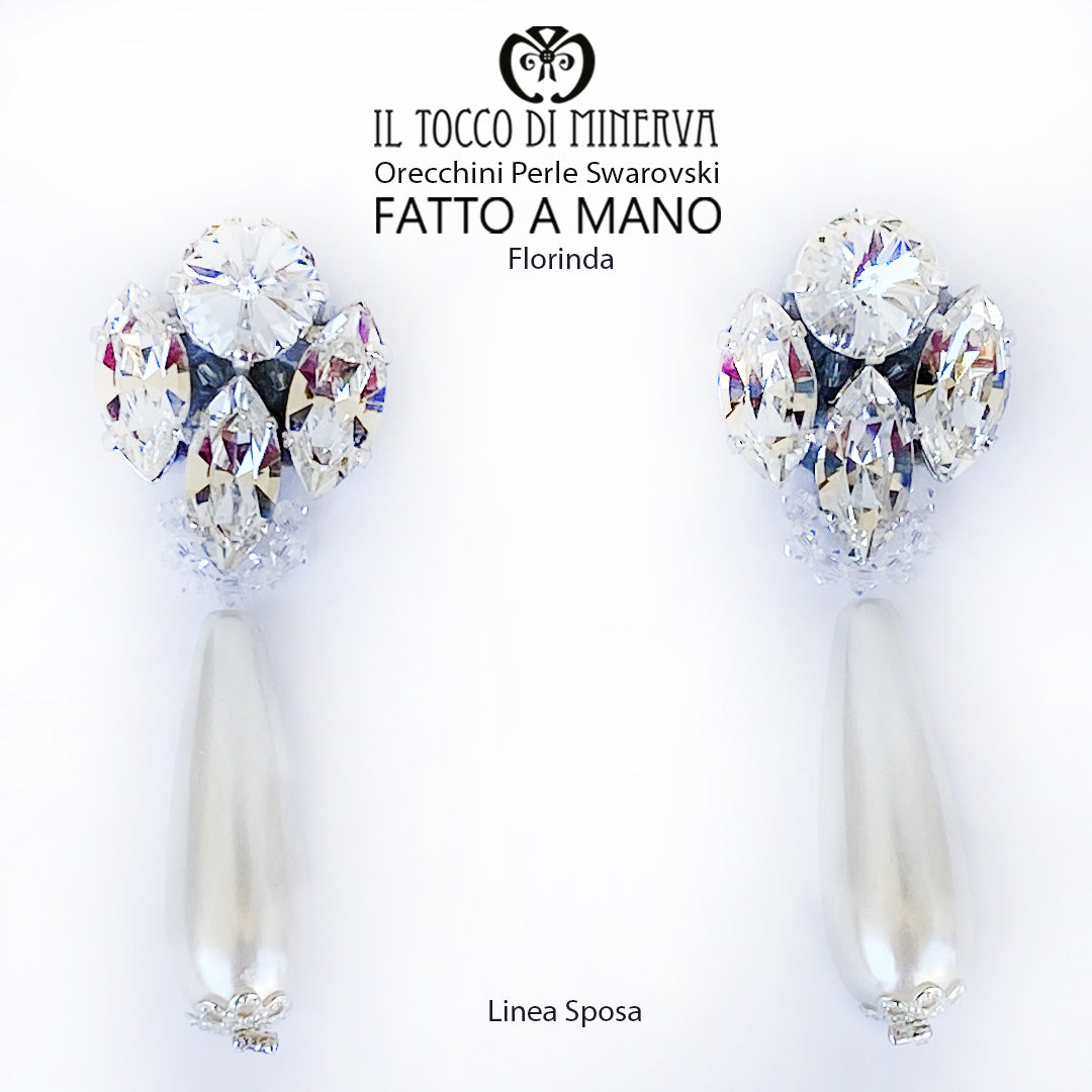Orecchini Florinda swarovski e perle Lina Sposa Realizzato A Mano - Il Tocco di Minerva