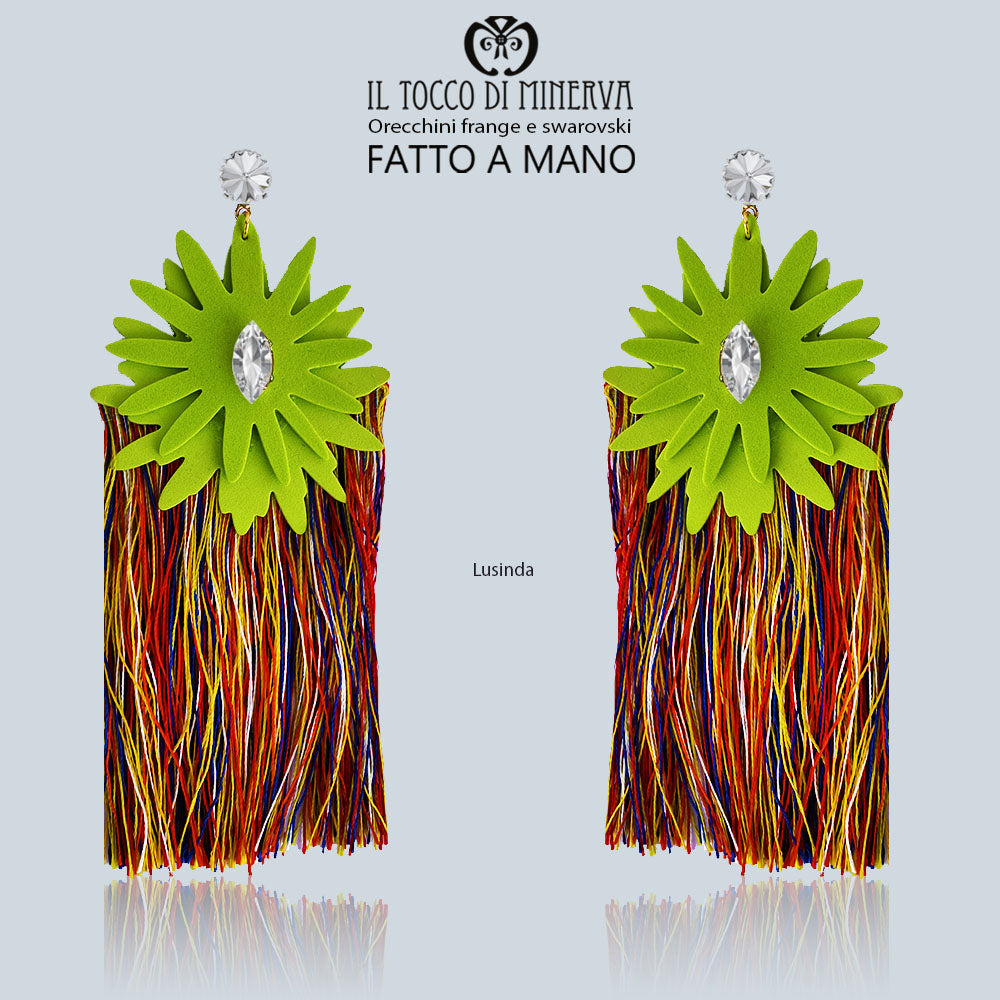 Orecchini frange multicolore e cristallo swarovski Lusinda Realizzato a Mano - Il Tocco di Minerva