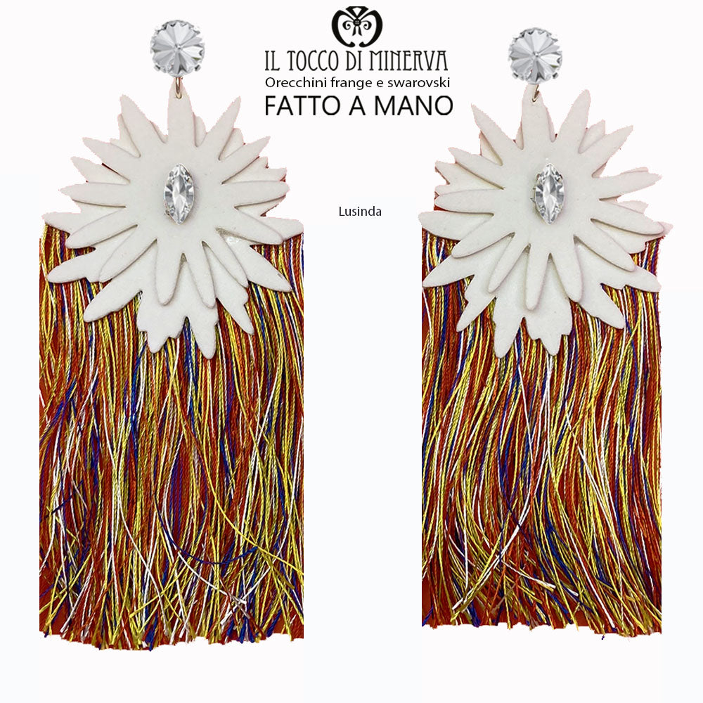 Orecchini frange multicolore e cristallo swarovski bianco Lusinda Realizzato a Mano - Il Tocco di Minerva