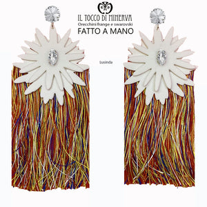Orecchini frange multicolore e cristallo swarovski bianco Lusinda Realizzato a Mano - Il Tocco di Minerva