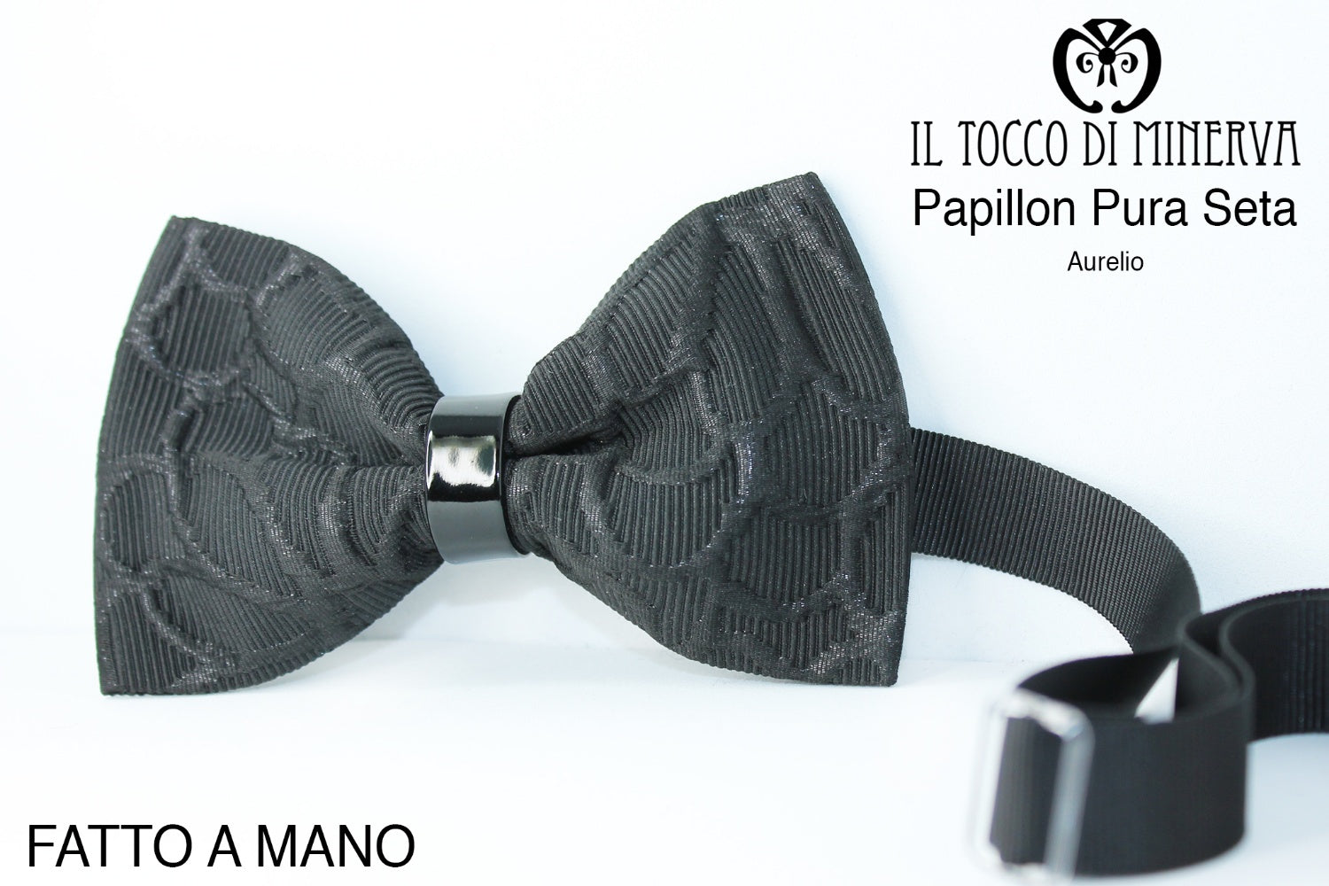 Papillon Nero Aurelio Lina Sposo tessuto alta moda - Realizzato a mano - Il Tocco di Minerva