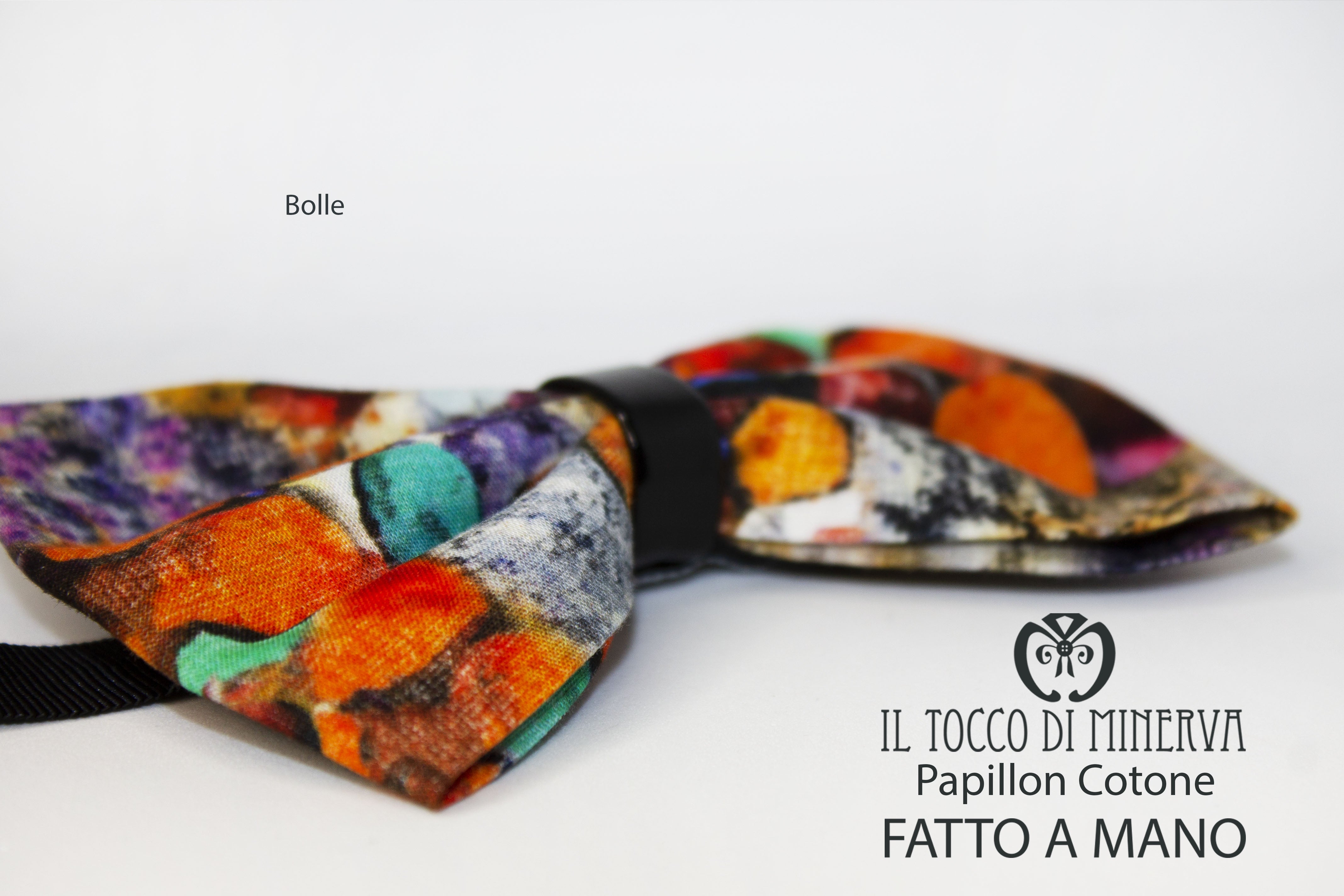 Papillon Uomo Bolle multicolore tessuto alta moda - Realizzato a mano - Il Tocco di Minerva