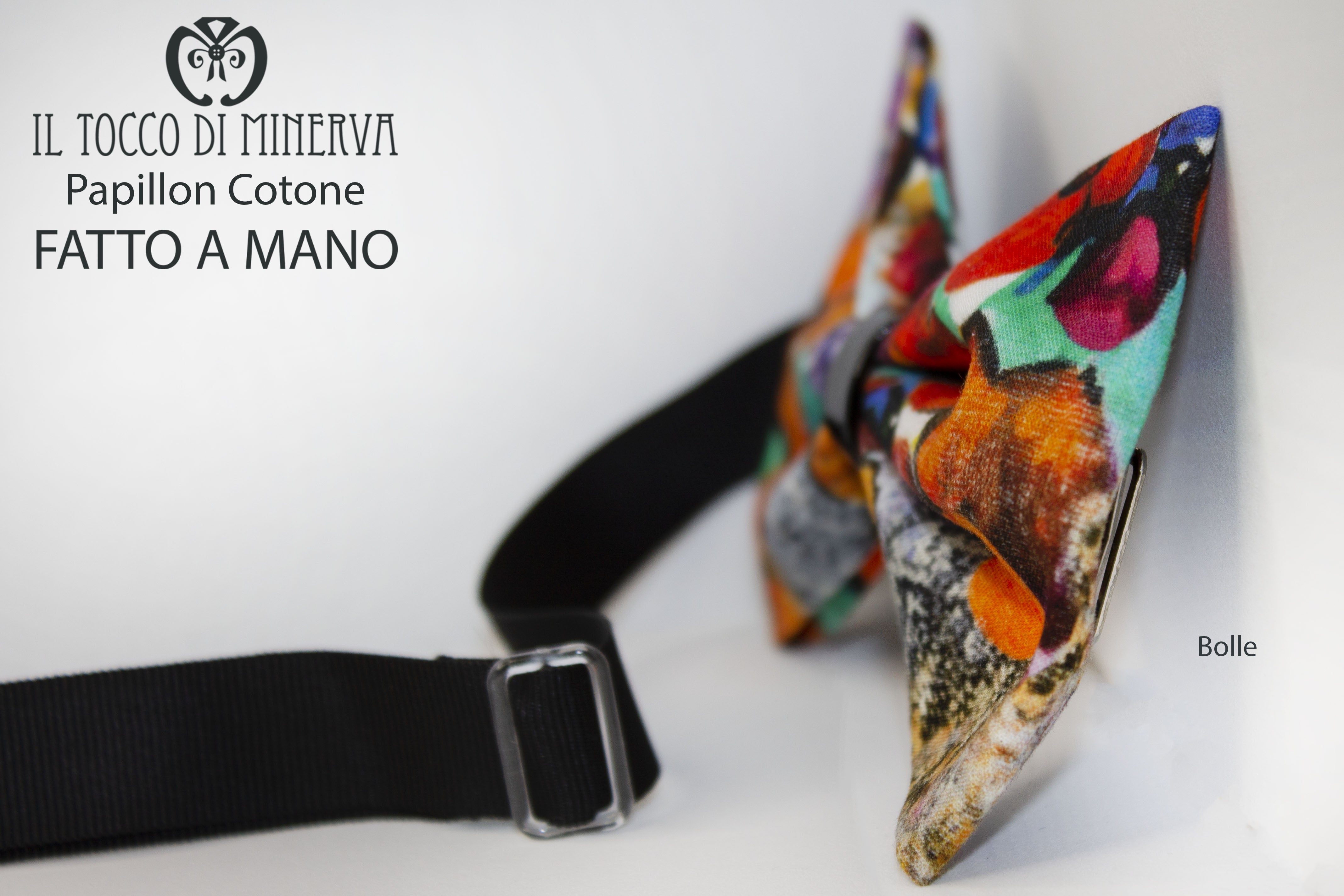 Papillon Uomo Bolle multicolore tessuto alta moda - Realizzato a mano - Il Tocco di Minerva