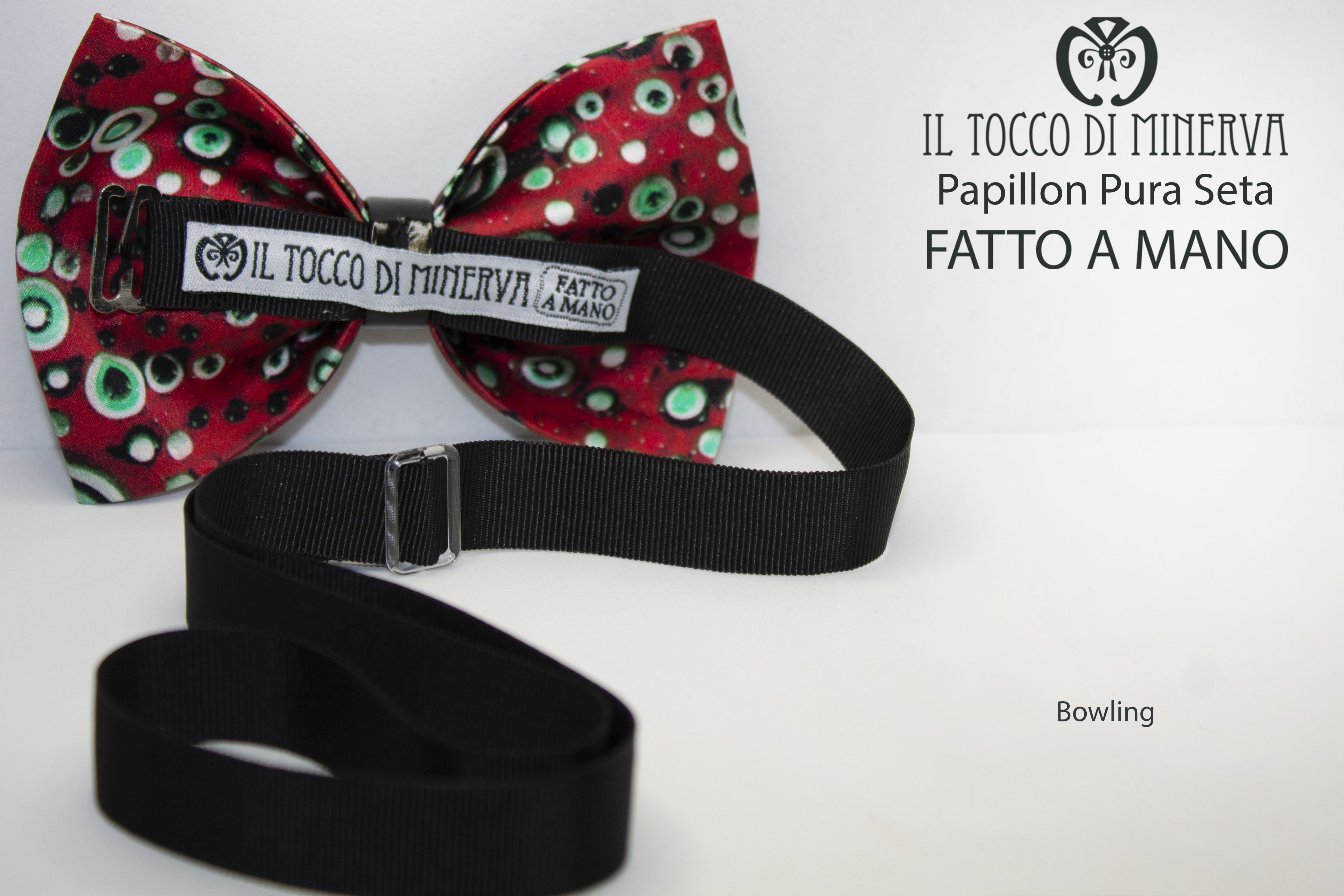 Papillon Uomo Bowling multicolore seta tessuto alta moda - Realizzato a mano - Il Tocco di Minerva