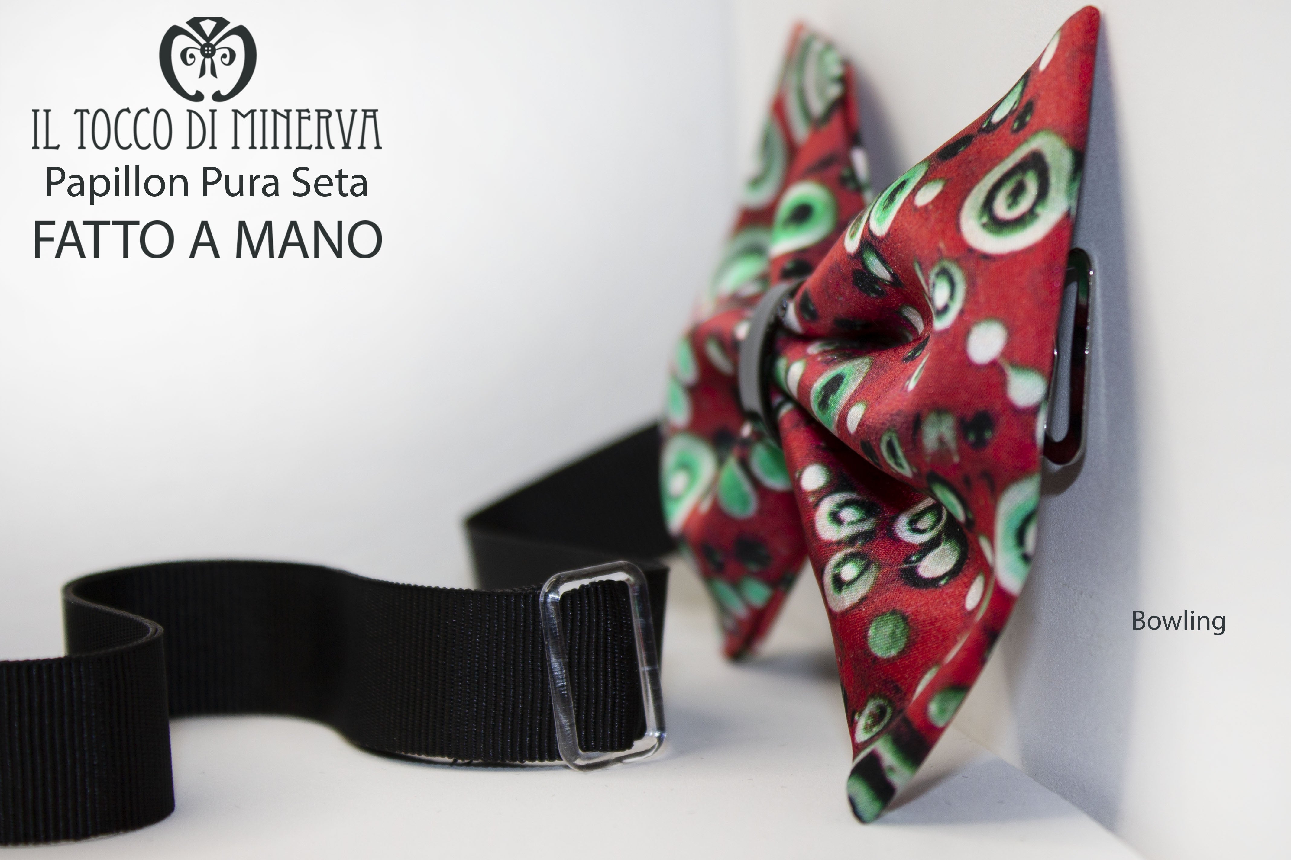 Papillon Uomo Bowling multicolore seta tessuto alta moda - Realizzato a mano - Il Tocco di Minerva