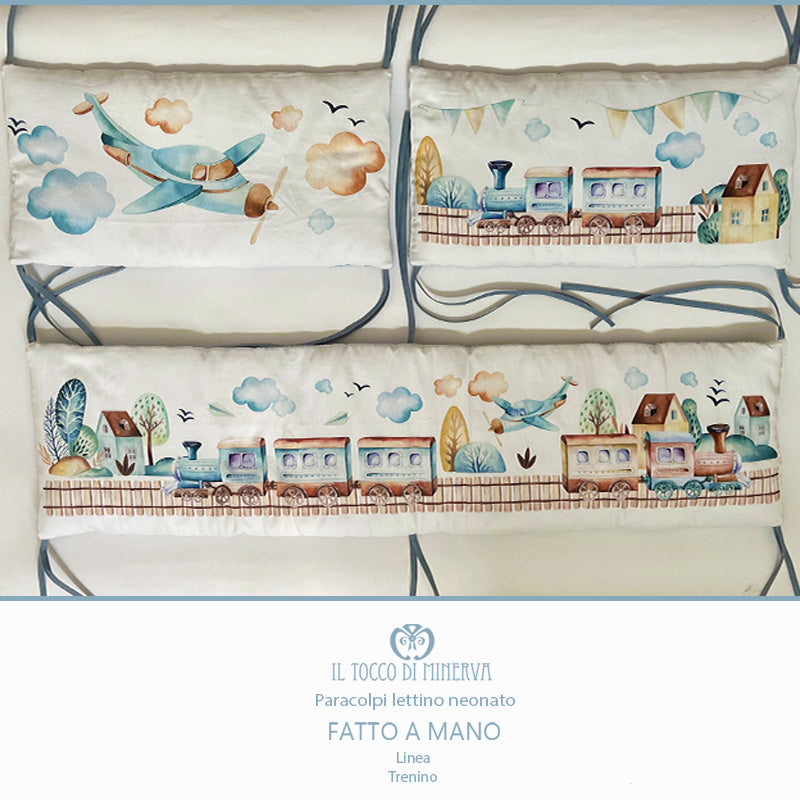 Paracolpi neonato per lettino linea trenino - fatto a mano - Il Tocco di Minerva