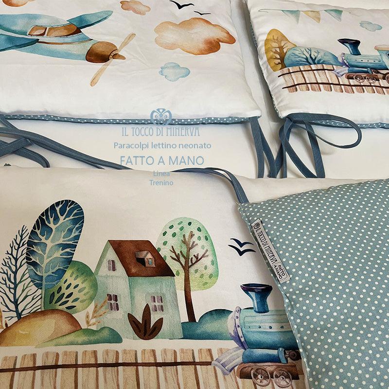 Paracolpi neonato per lettino linea trenino - fatto a mano - Il Tocco di Minerva