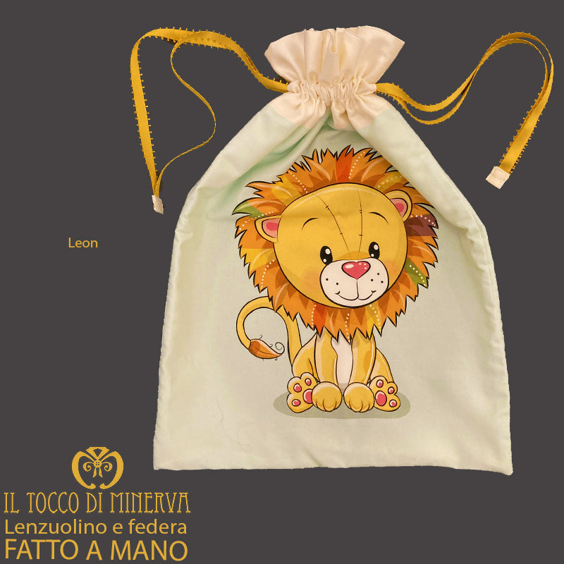 Sacca Primo Cambio Neonato in Cotone Leone - Fatto a Mano - Il Tocco di Minerva
