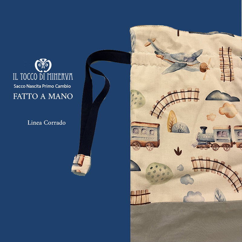 Sacca Primo Cambio Neonato in Cotone linea Corrado - Fatto a Mano - Il Tocco di Minerva