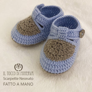 Scarpetta Neonato uncinetto in lana Linea batuffolo - Fatto a Mano - Il Tocco di Minerva