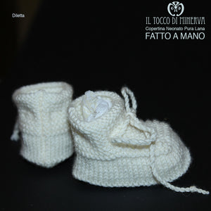 Scarpette Neonato Bianco Pura Lana Diletta Realizzate a Mano - Il Tocco di Minerva