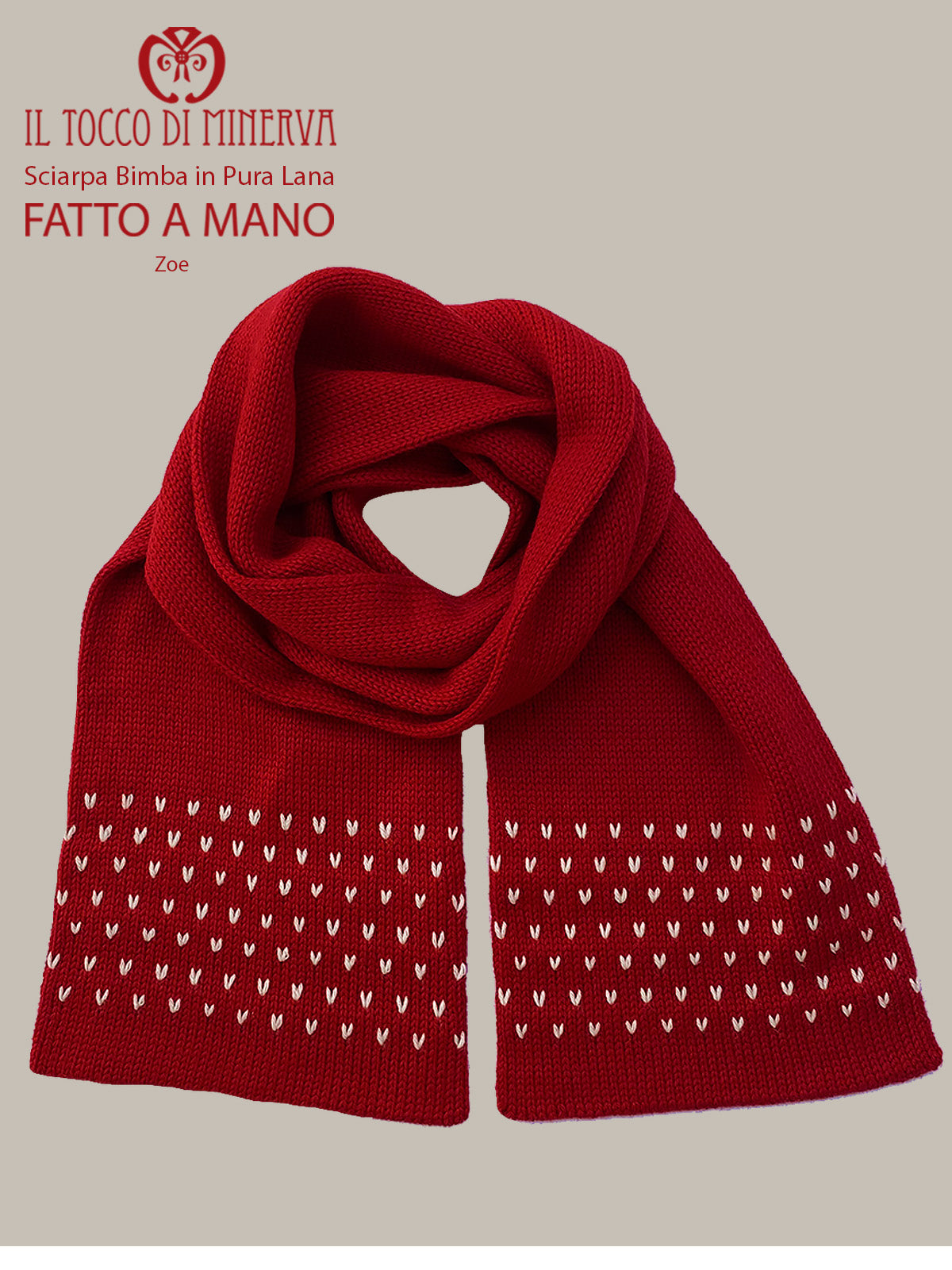 Sciarpa e cappello bimba  pura lana rosso e bianco zoe - Realizzato a Mano - Il Tocco di Minerva