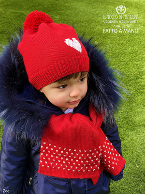 Cappello bimba pura lana rosso bianco zoe - Realizzato a Mano - Il Tocco di Minerva