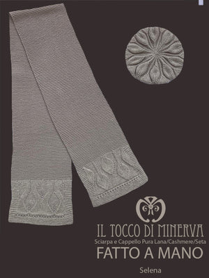 Sciarpa e cappello pura lana cashmere e seta tortora Selena - Realizzato a Mano - Il Tocco di Minerva