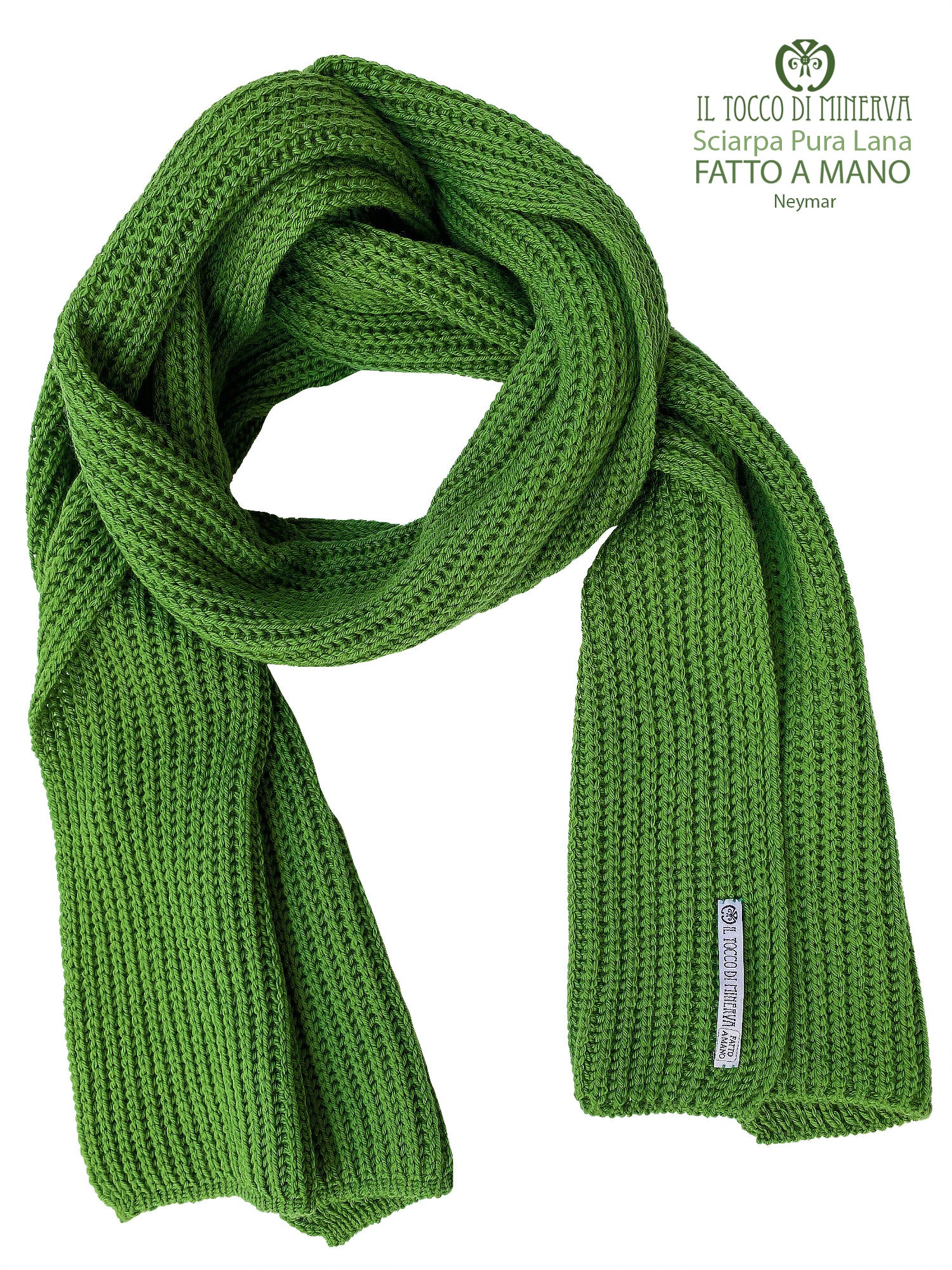 Sciarpa Unisex pura lana verde Neymar - Realizzato a Mano - Il Tocco di Minerva