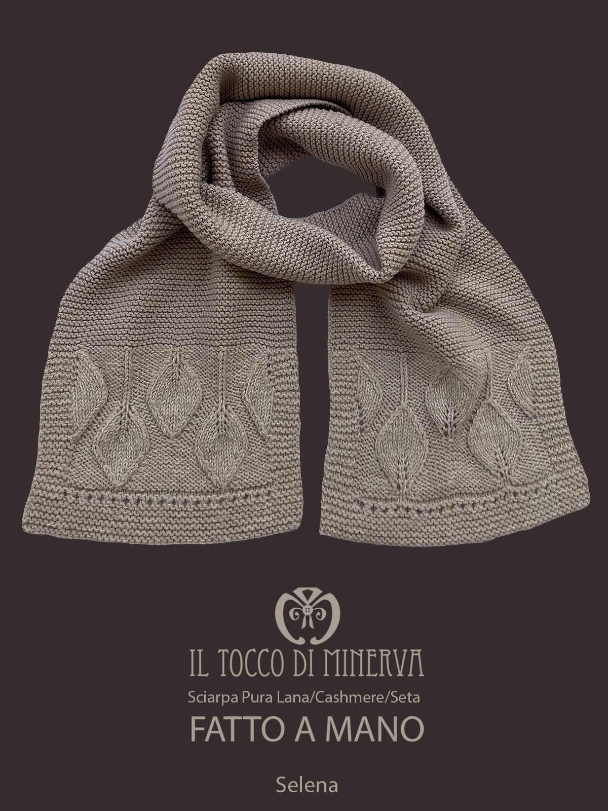 Sciarpa pura lana cashmere e seta tortora Selena - Realizzato a Mano - Il Tocco di Minerva