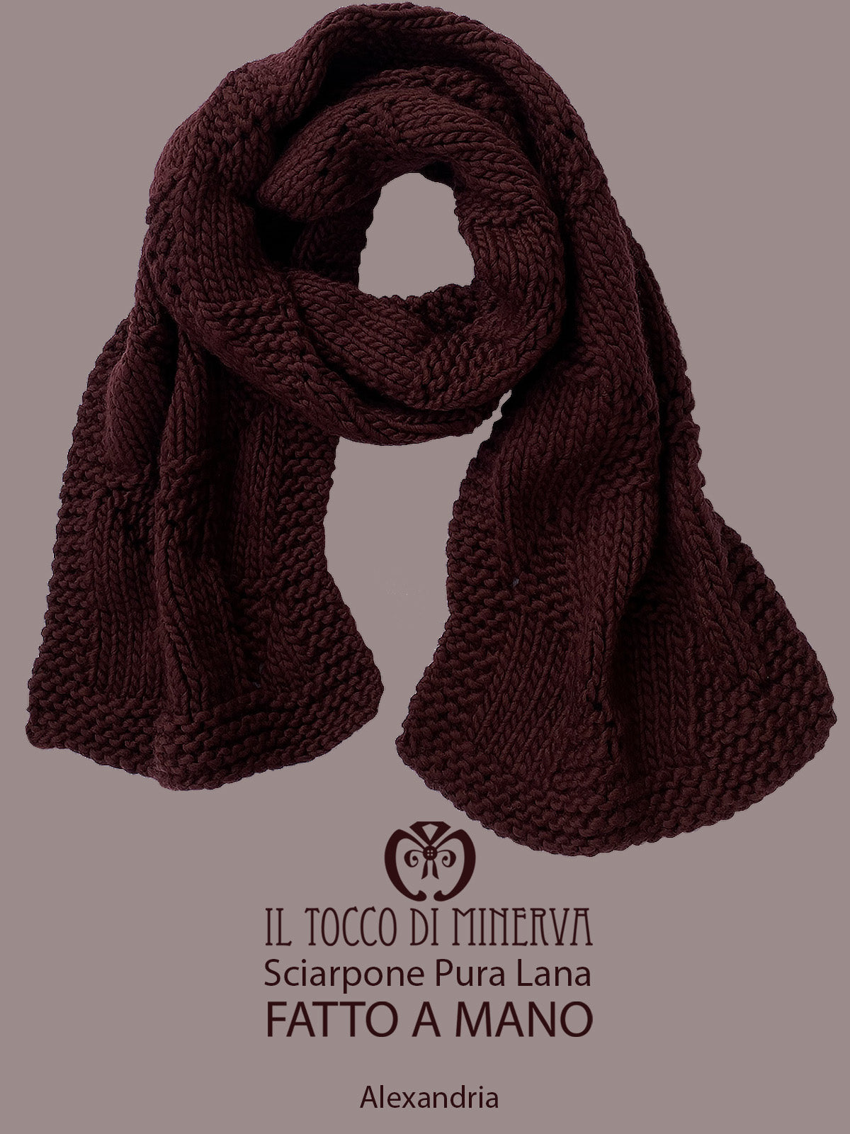 Sciarpone pura lana bordeaux Alexandria - Realizzato a Mano - Il Tocco di Minerva