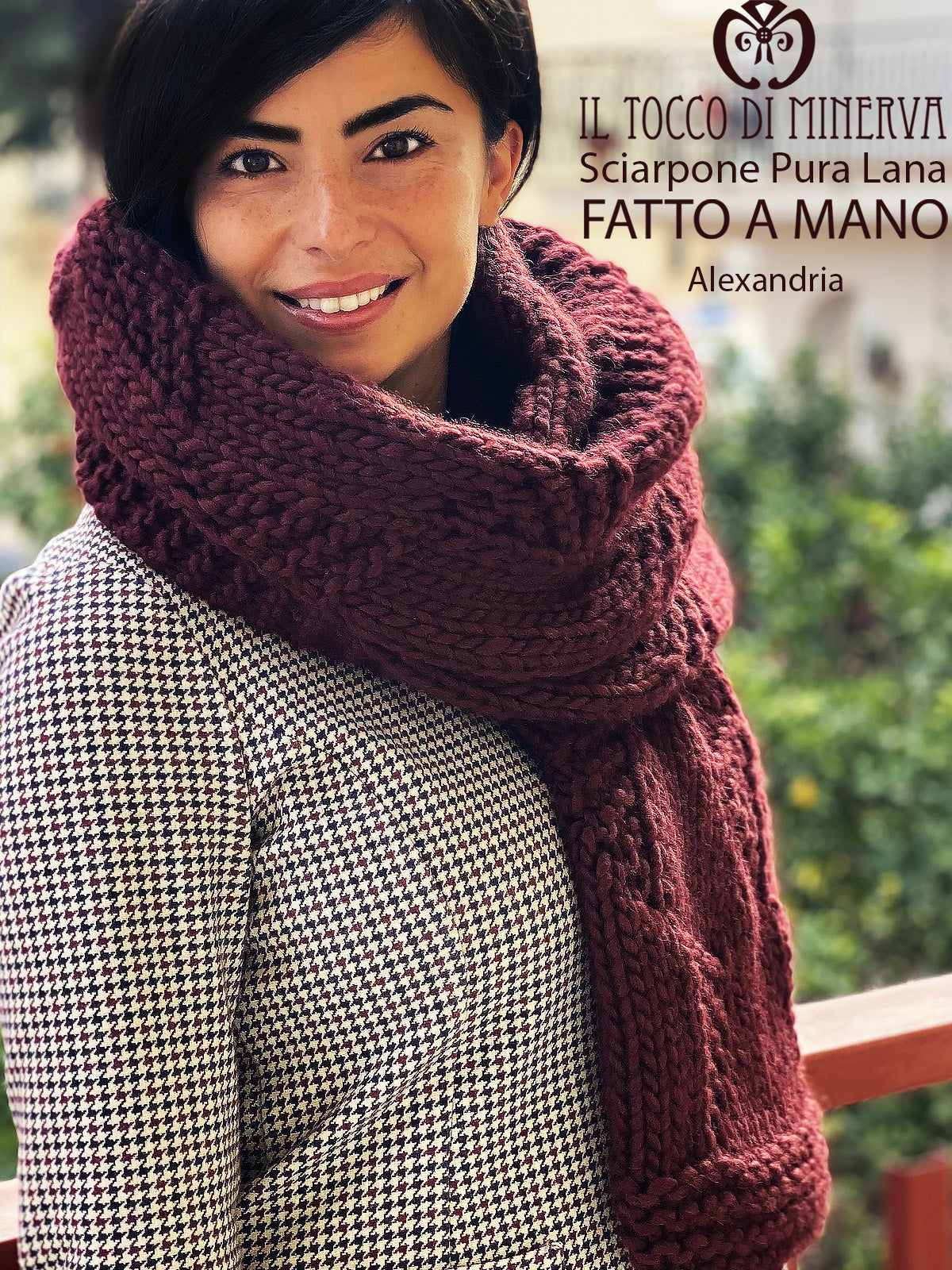 Sciarpone pura lana bordeaux Alexandria - Realizzato a Mano - Il Tocco di Minerva
