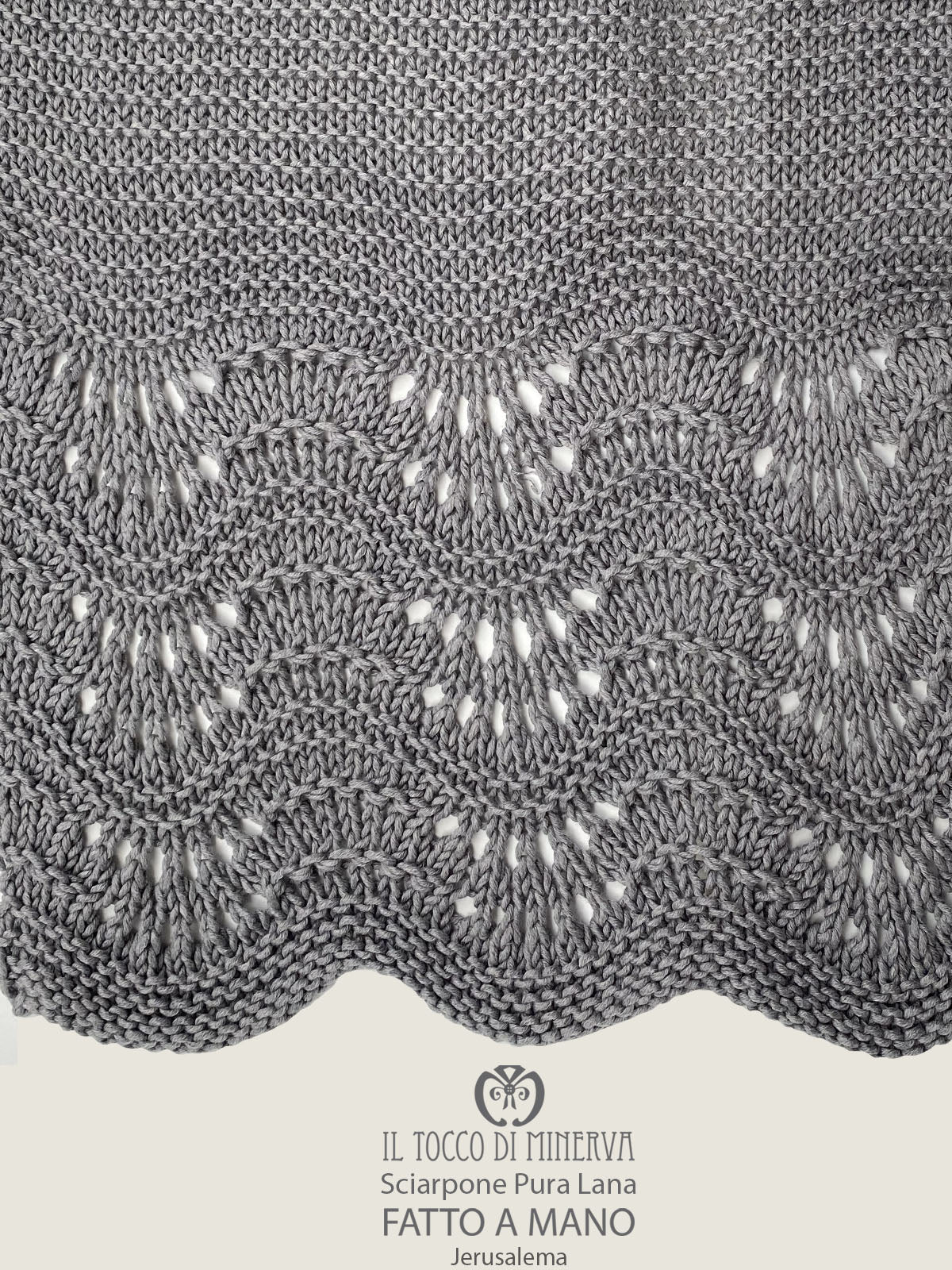 Sciarpone pura lana grigio Jerusalema - Realizzato a Mano - Il Tocco di Minerva