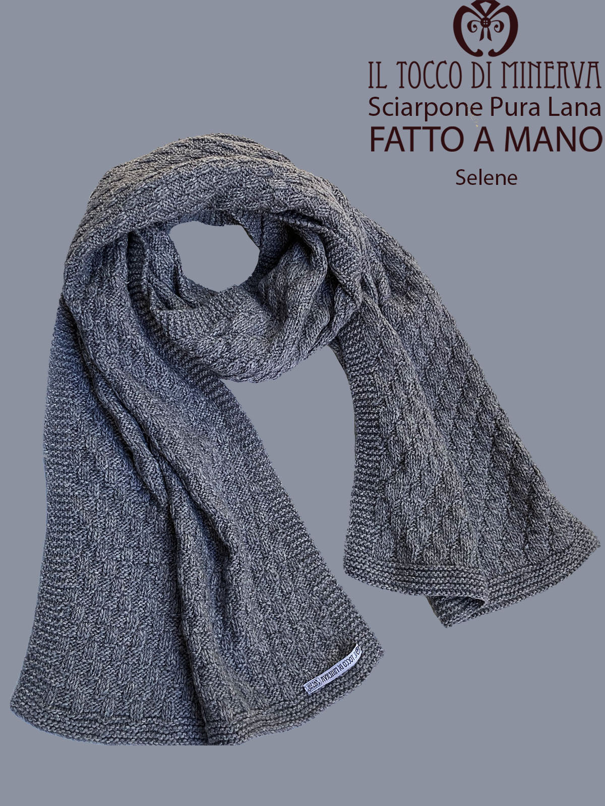 Sciarpa Unisex pura lana grigio Selene - Realizzato a Mano - Il Tocco di Minerva