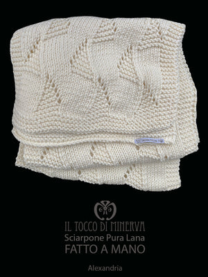 Sciarpone pura lana panna Alexandria - Realizzato a Mano - Il Tocco di Minerva