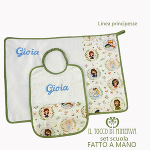 Kit scuola bambina Linea Principesse verde - Fatto a mano - Il Tocco di Minerva