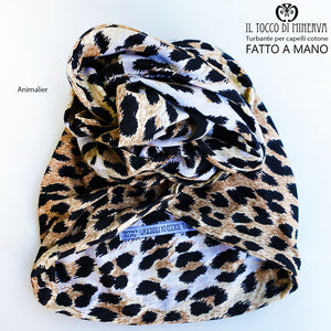 Turbante per capelli Cotone Animalier Leopardato Realizzato a Mano - Il Tocco di Minerva