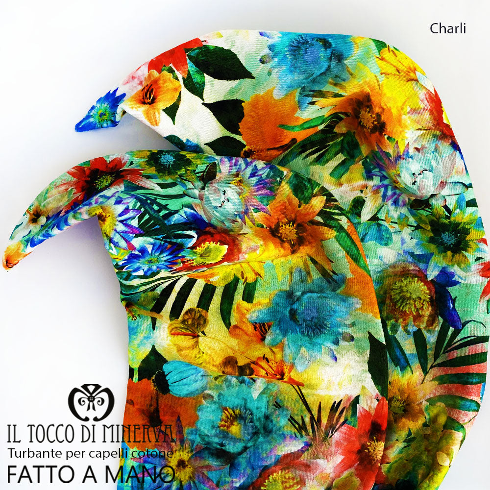 Turbante per capelli Cotone fiorato Charli Realizzato a Mano - Il Tocco di Minerva