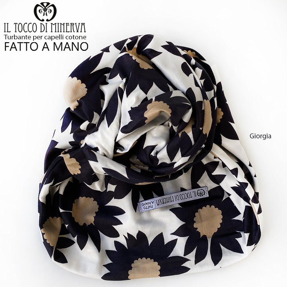 Turbante per capelli Cotone fiorato Giorgia Realizzato a Mano - Il Tocco di Minerva
