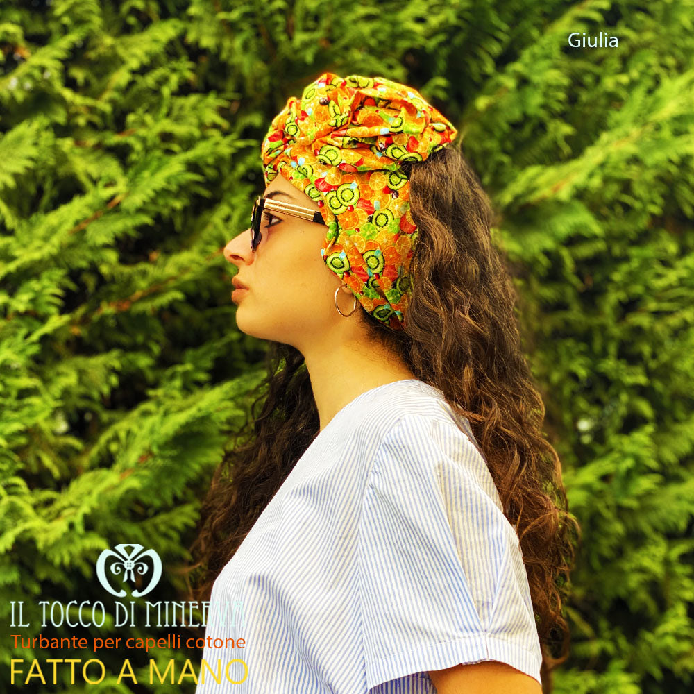 Turbante per capelli Cotone arancione Giulia Realizzato a Mano - Il Tocco di Minerva