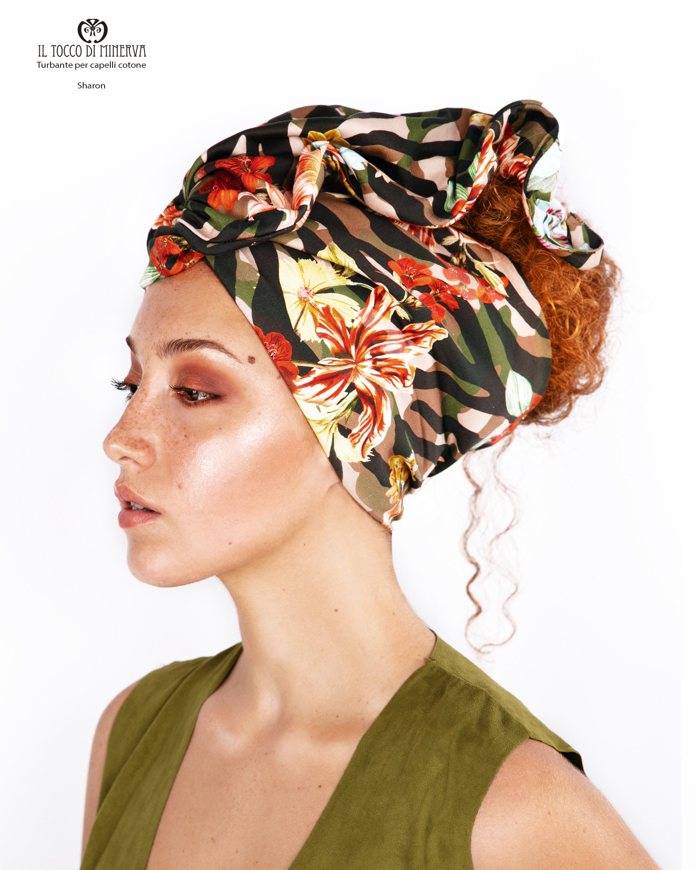 Turbante per capelli Cotone camouflage fiorato  Sharon Realizzato a Mano - Il Tocco di Minerva