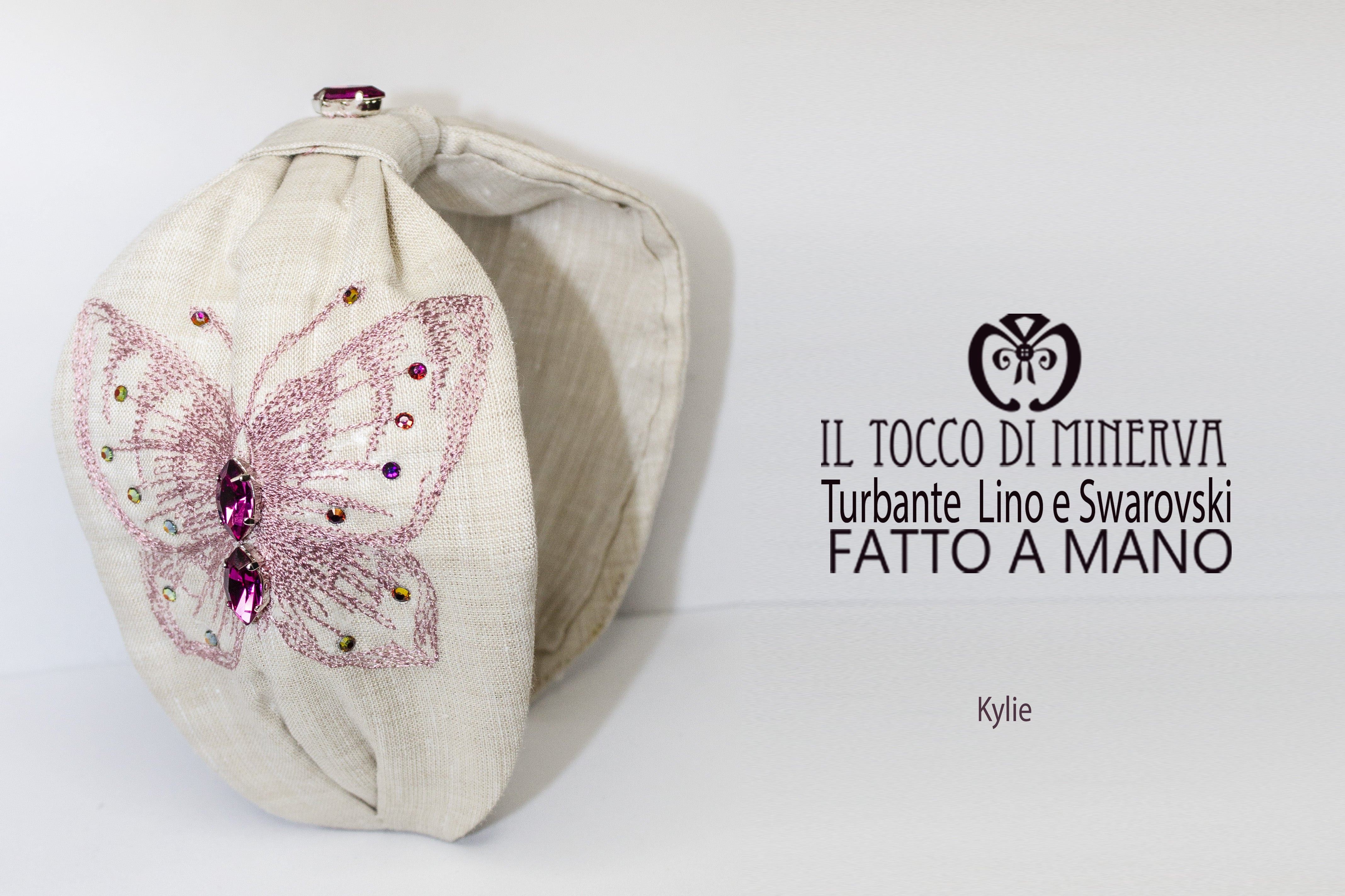 Cerchietto turbante Kylie Lino seta e swarovski – Fatto a mano - Il Tocco di Minerva