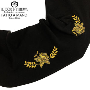 Turbante in cotone con ricamo Linea Rosa - Fatto a mano - Il Tocco di Minerva