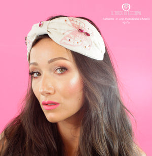 Cerchietto turbante Kylie Lino seta e swarovski – Fatto a mano - Il Tocco di Minerva
