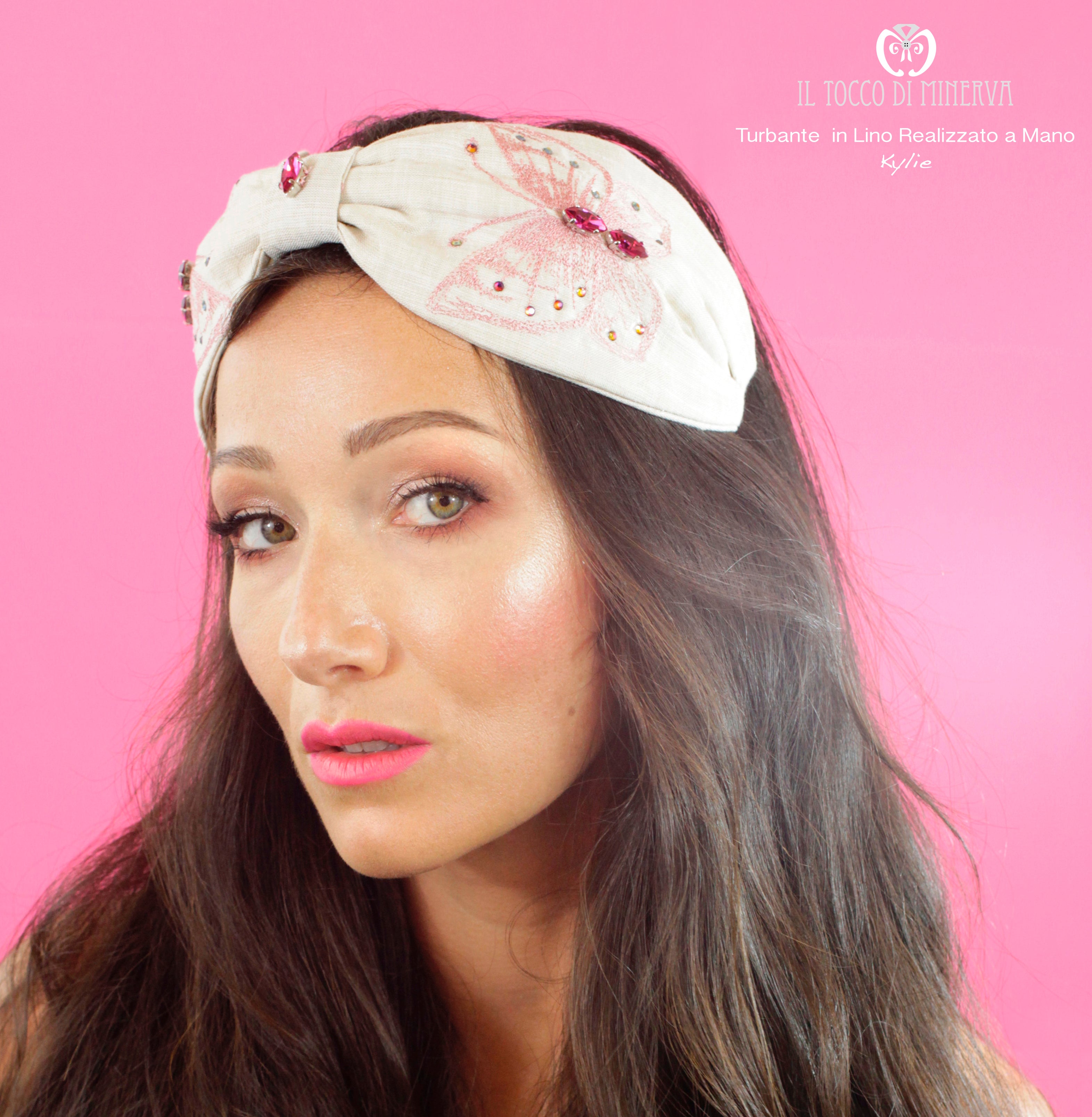 Cerchietto turbante Kylie Lino seta e swarovski – Fatto a mano - Il Tocco di Minerva