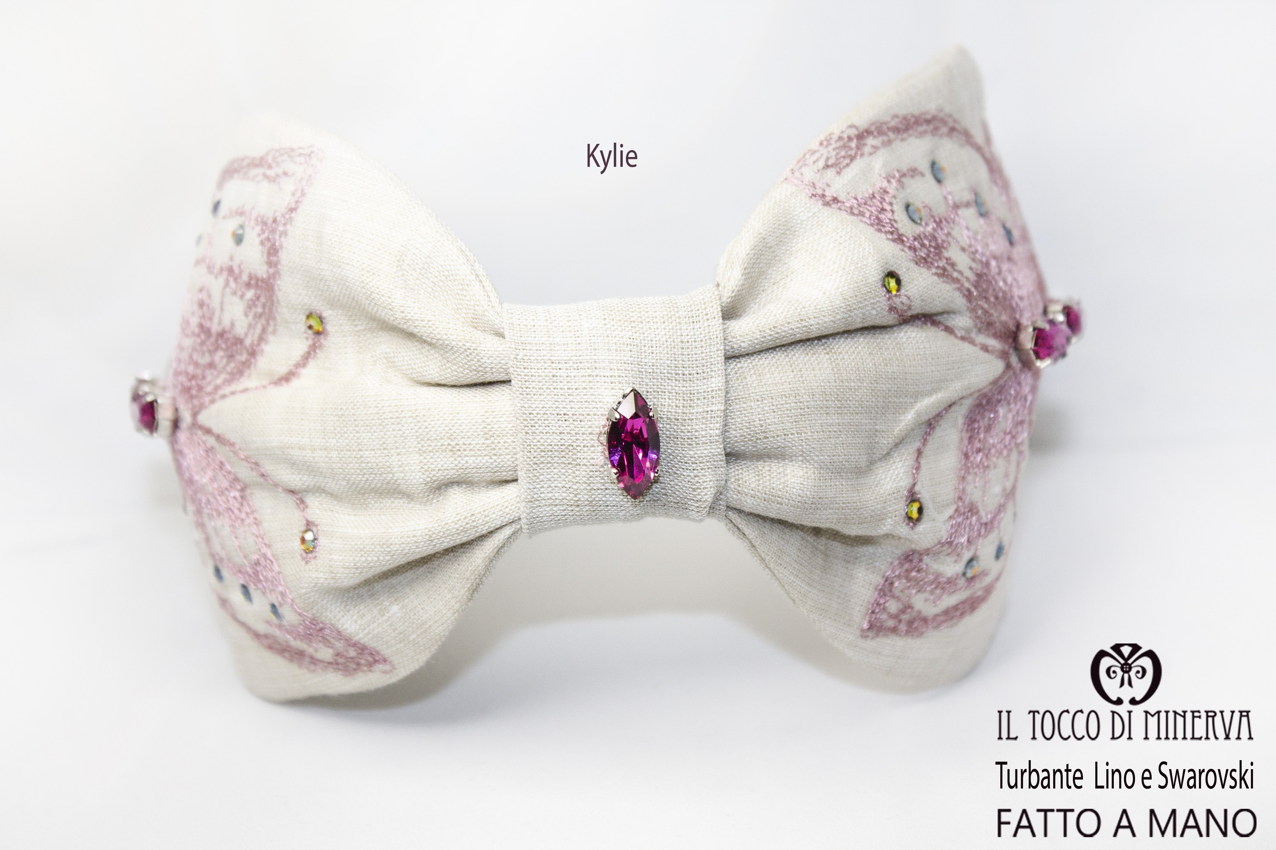 Cerchietto turbante Kylie Lino seta e swarovski – Fatto a mano - Il Tocco di Minerva