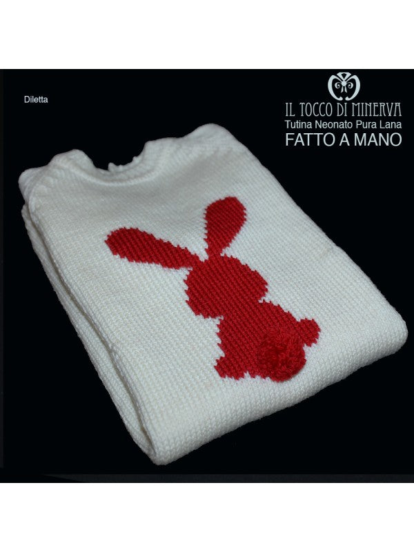 Completo Neonato Rosso Pura Lana e Cotone Diletta Realizzata a Mano - Il Tocco di Minerva